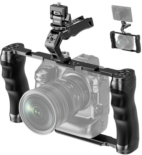 NEEWER CA016T+MA006 Universal Camera Cage + Top Handle and Cold Shoe Monitor Stand, Arca Type Gimbal Stabilizer, 2 Handles, 3/8 Inch for ARRI, Video Rig Compatible with SmallRig Accessories, CA016T+