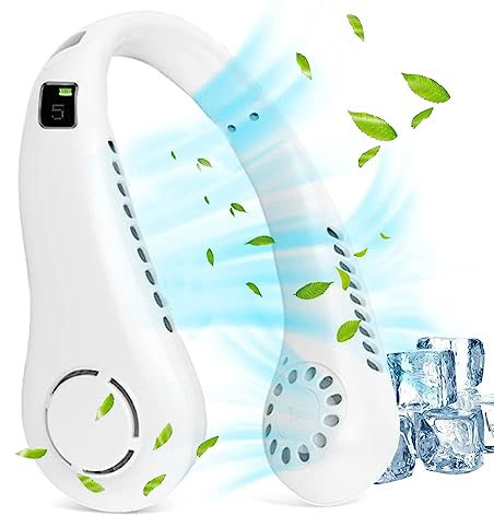 beseloa Tragbarer Nackenventilator, 5 Geschwindigkeitsstufen, wiederaufladbar, 360° Kühlung, leise, ohne Flügel, mit Akku mit 2600 mAh, für Zuhause, Büro, Reisen, Weiß