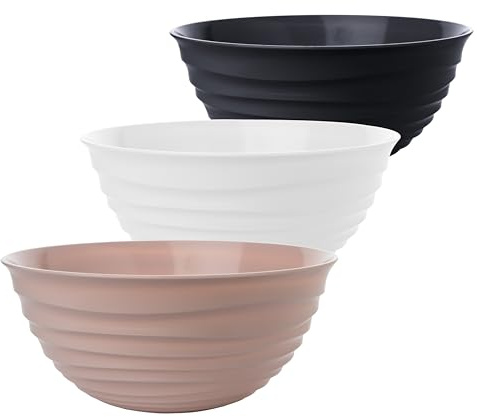 Centi Lot de 3 saladiers de 4 l - Bols modernes aux couleurs tendance - Noir et blanc - Rose - 27 x 12 cm