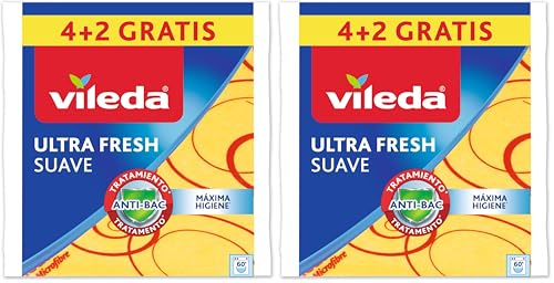 Vileda 142010 - Bayetas Suaves, 30% microfibras, 4 Unidades + 2 Unidades Gratis (Paquete de 2)