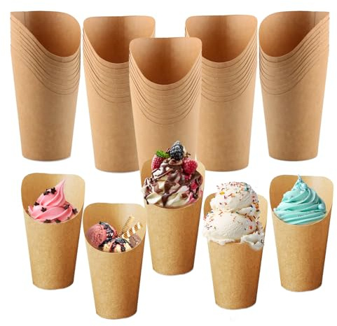 dellyy 40Pcs*aus Papier 150ml, Materialien In Lebensmittelqualität Eis Becher Pappe, Papier Eisbecher, Süße Tiere, für Kuchen, Eis und Getränke Verwendet (Rindsleder)