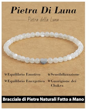 Landorilo Bracelet Femme, Pierre Naturelle de 4mm avec Perles d'amour en Argent 925, Bracelets de Perle de Yoga, Noël, Anniversaire, Cadeaux pour Femmes（Pierre De Lune）