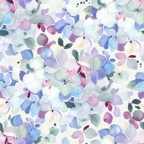VaryPaper Watercolor Hydrangea Floral Wallpaper Self Adhesive Vinyl 40cmx200cm Removable Flower Contact Paper for Furniture Sticky Back Plastic Living Room Bathroom Wallpaper Shelf Cupboard Vinyl Wrap