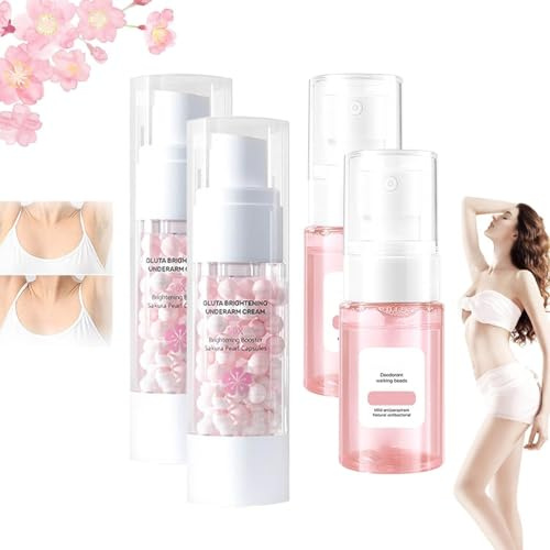 Crema schiarente per ascelle, Deodorante spray e crema schiarente per ascelle Sakura Gluta, Cura della pelle delle ascelle Pearl Capsules, Deodorante spray donna