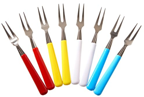 3 PAGEN Juego de 8 tenedores de cóctel multicolor – también ideal para aperitivos, encurtidos, frutas – Palos de acero inoxidable y plástico – Colorido complemento para la comida de los dedos