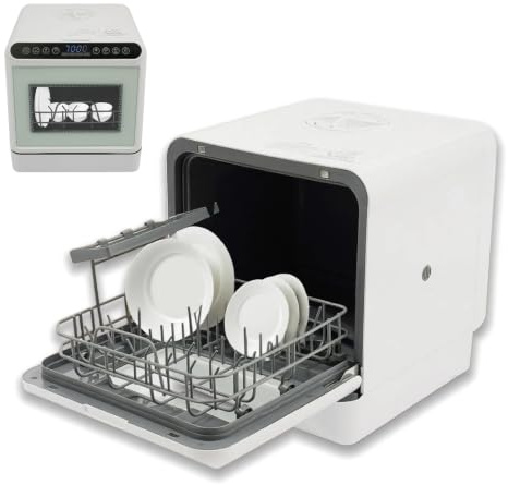 Mqwdxzfes 1100W Tragbarer Kompaktgeschirrspüler, Tischgeschirrspüler mit 6 Liter Wassertank, Mini Glastür Spülmaschine Tischspülmaschine für Küche Wohnmobil Camping Schlafsäle, 72H Antibakteriell