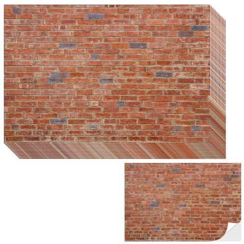 12 Pcs Miniature Dollhouse Red Brick Wallpaper, Peel and Stick Self-Adhesive Dolls House Wallpaper Accessories, Doll House Accessories, 8.3x11.8 Inches (Red Brick)