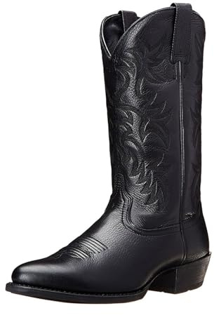 Stivali da cowboy da uomo in pelle PU, stivaletti in pelle a punta, scarpe lunghe per il tempo libero con tacco in pelle, scarpe da viaggio, antiscivolo, in similpelle, con ricamo, Nero , 42 EU