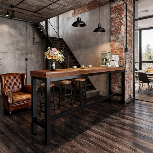 NOBBAT Kitchen Breakfast Bar,Bar Table,Breakfast Bar Table, Metal Frame Pub Coffee Desk,Can Bear 300kg Adjustable Footpads For Home Kitchen Breakfast Dining,Pub(Walnut,120x40x105cm)