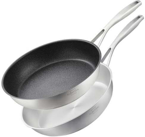 SILBERTHAL Set padelle 28 cm inox - Con e senza antiaderente, induzione | Acciaio inox - Induzione gas e forno - Triplo fondo - Per tutte le cucine induzione e gas - Maneggevole