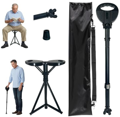 ThreeDokke Baston Silla Plegable,Baston Ligero y Ajustable en Altura para Adultos y Personas Mayores,Adecuado para Senderismo y Uso Al Aire Libre, con Bolsa de Transporte (Capacidad 250KG)