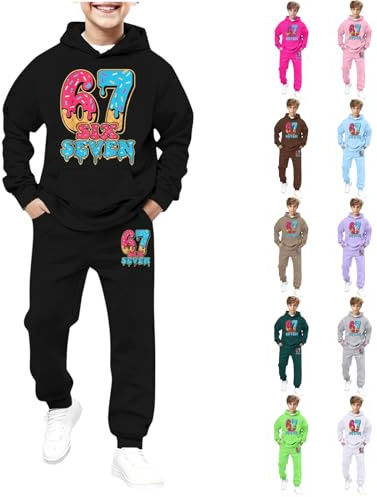67 Meme Tuta da ginnastica per bambini ragazzi ragazze Six Seven con cappuccio Tuta da allenamento calda in due pezzi Tuta da jogging unisex Set da allenamento Tuta da jogging per adolescenti 2 pezzi