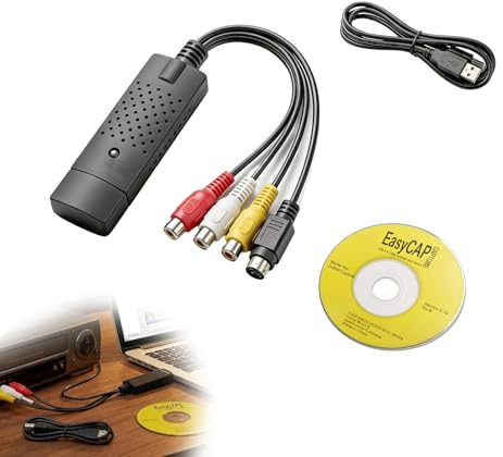 Jetstream Convertisseur VHS vers Numérique, Convertisseur VHS Numérique Audio USB2.0 pour Numériser Cassettes VHS/Hi8/Mini DV vers PC, Audio RCA vers USB, Compatible Windows pour PC, DVD