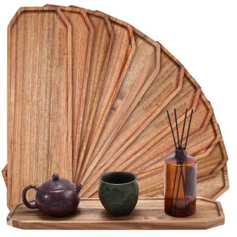 FINGERINSPIRE 12 Pz Vassoio da Portata in Legno di Acacia 410x118x15mm Forma Ottagonale Piatto per Snack Vassoio per Frutta in Legno per Tavolino da Caffè, Home Decor, Bancone della Cucina