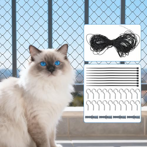ZEKUN 6 X 3m Röd Katt Terrassnät Kattsäkerhetsnät Förstärkt Kattnät med Rutnät för Katt Balkong med 15m Fästningskabel och Tillbehör Kattnät för Balkonger Fönster Takluckor Dörrar