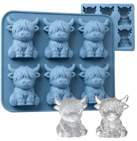 Highland Cow Ice Cube Tray Mold, Mini Novelty Silicone Cute Ice Cubes Moulds 3D for Freezer, Small Highland Cattle Shapes Kitchen Accessories Gifts for Men Women Teenager Ladies