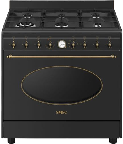 Smeg CO90GMAN2 Cocina a gas, 90 cm, 6 quemadores, línea colonial, horno eléctrico multifunción, vapor Clean, color antracita, clase energética A
