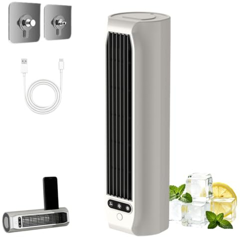 2026 NEW EpiCooler Portable Fan,Quiet, Adjustable, and Durable Desktop Tower Fan with Phone Holder (Ivory white,1 PCS)