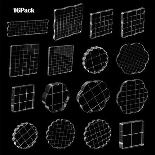 16 StüCk Acryl Stempelblock Set, Acryl BlöCke Stempel Set Mit Gitter Linien, Transparent Acrylblock Stempel StanzblöCke FüR Scrapbooking, Kartenherstellung, Crafts Making