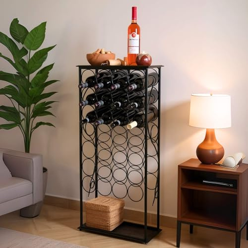 DanDiBo Weinregal Metall Schwarz Stehend Flaschenregal 100 cm Rico Modern Wine Rack Weinständer Weinflaschenregal