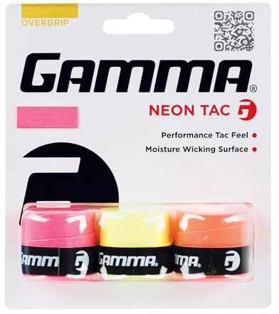 Gamma Sports Neon Tac Overgrip, Tacky Grip for Tennis, Pickleball, Squash, and Badminton Racquets, Assorted 3 Pack