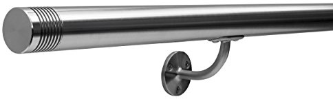 Seagull Balustrades Satin Brushed Polished Stainless Steel Handrail for Stairs - Select Length - Pre-Assembled Stair Banister with Multi-Groove End Caps