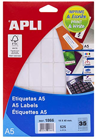 APLI 71y18 etiketter vit tryckt 19 x 40 mm vit