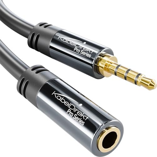 KabelDirekt – 10 m Cavo di Prolunga Jack 3,5 mm (Cavo di Prolunga Aux, Jack Audio Stereo, Connettore 3.5mm, 4 Contatti Maschio su 4 Contatti Femmina, prolunga per headset)