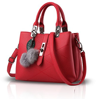 NICOLE & DORIS 2025 Neue Frauen Tasche Damen Leder Handtasche Mode Umhängetasche Mit Pompon abnehmbarem Schultergurt Handtasche Schwarz