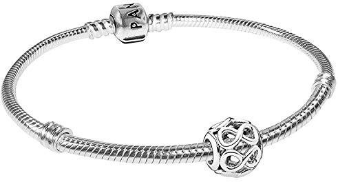 Pandora Pulsera con símbolo de infinito, juego básico, bonitas joyas de plata para mujer, elegante idea de regalo para mujeres a la moda, 08051, 21 cm, Plata, Sin piedra