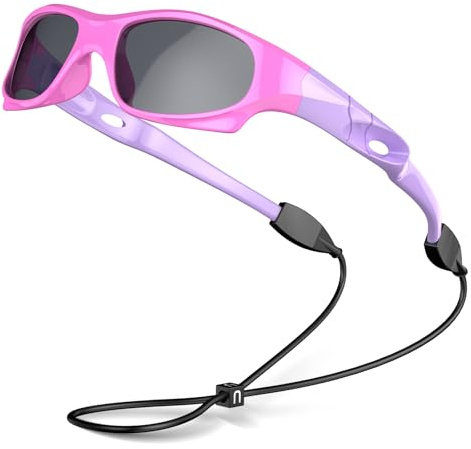 VATTER Kids Polarized Sunglasses UV400 Protection for Boys Girls Shatterproof Lightweight Baseball Sports Glasses for Outdoor 816 pink purple (gray lens)