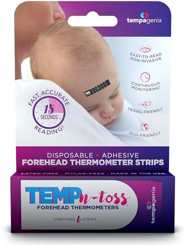 Fast Reading Disposable Forehead Thermometer Strips - Temp-N-Toss for Accurate & Hygienic Baby Temperature Measurement - Easy to Use and Reliable Single-Use Fever Indicator (6)