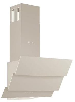 Wiggo Dunstabzugshaube 50cm kopffrei I Abluft Umluft Dunstabzug 300m³/h - LED Touch-Display 3 Stufen I Schräghaube inkl. Fettfilter & 2x Kohlefilter I Abzugshaube mit 3 teiliger Glasfront creme