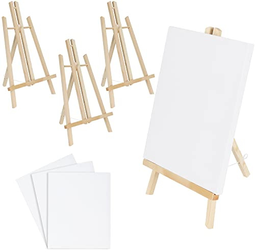 Belle Vous 4pz Mini Tele da Dipingere con Mini Cavalletto per Dipingere Legno - L21,5 x A37 cm - Tela per Dipingere ad A per Pittura Acrilica, Olio - Set Tele per Dipingere con Mini Cavalletto Pittura
