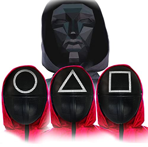 4 Mascheras Pacchetto Completo | Kit qualità Premium | Cosplay Gioco Master + Tondo + Triangolo + Quadrato | Gioco | Horror | Accessorio | Travestimento | Costume | Halloween | OriginalCup