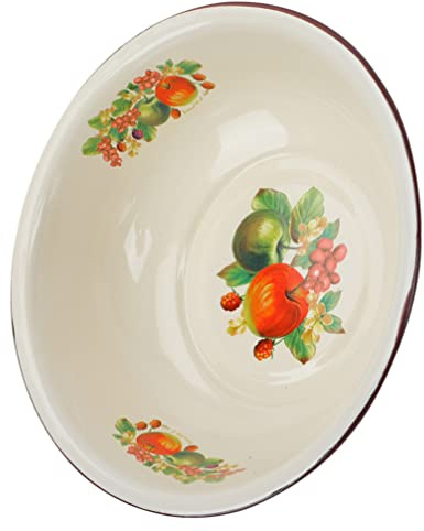 Cabilock Retro Enamel Mixing Bowl Beige Household Basin with Lid Multifunctional Use and Anti-Skid Design for Washing Fruits and Vegetables in Kitchen Style