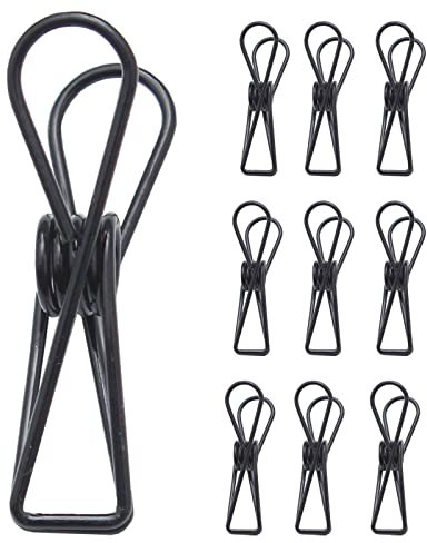 Mehrzweck Dienstprogramm Clips,Hohle Klammer zettelclips,Klein Metall klammern,Edelstahl Wäscheklammer,Überzug,Starke Feder,Clothesline,Socken,Dokumentieren,Rechnung(Schwarz,10 Stück)