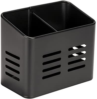 WENKO Cesto de cubertería Baco, cesta Black Outdoor Kitchen de metal recubierto de polvo en color negro para cubiertos, también sirve de escurreplatos gracias a sus agujeros de base, 16 x 13,5 x 9 cm