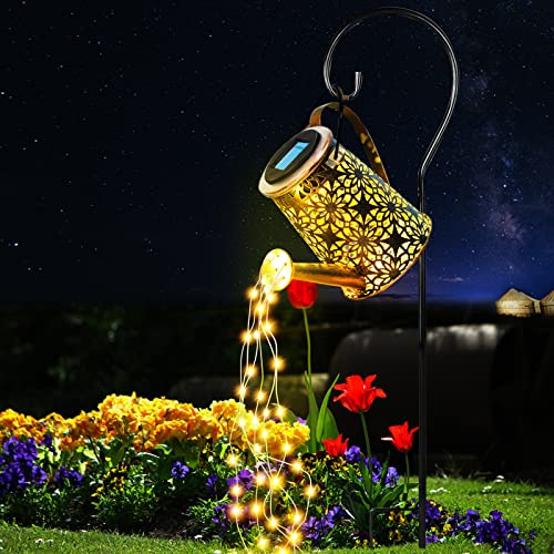 Ceboic Solar Watering Can Lights, Retro Metal Lantern Garden Decorations Outdoor Waterproof Shower Lights, Hanging Star Flashing Led Fairy Art Decorative Lamp for Lawn Patio Yard(with Bracket)