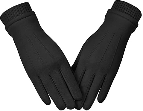 Kebesu Womens Winter Suede Gloves With Touchscreen Texting Finger Wool Lined Windproof Warm Fashion Dress Gloves