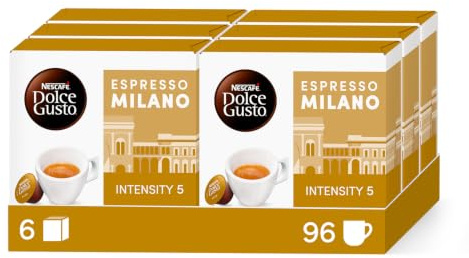 NESCAFÉ Dolce Gusto Espresso Milano, 96 Capsules de Café, 6 x 16 | Café Capsules , Compatible avec Toutes les Machines à Café DG hors NEO , Café expresso italien équilibré