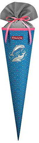 Step by Step Schultüte „Dolphin Pippa“, passend zum Schulranzen, aus recycelten PET-Flaschen, Verschluss aus Stoff, 5L Füllvolumen, 70 cm Höhe, für die 1. Klasse, blau-türkis