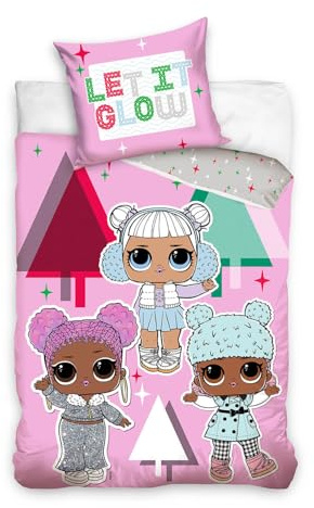 Carbotex LOL Bettwäsche Wendebettwäsche Set Mädchen 2-teilig, 1 x Kissenbezug 80x80 + 1 x Bettbezug 135x200, Kinderbettwäsche, L.O.L. Puppen, 100% Baumwolle, Rosa