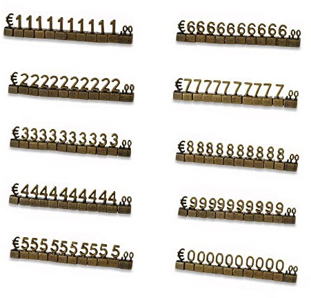 10 Sets Preisanzeige-Würfel, Mini-3D-Metall-Preisschilder, verstellbarer, abnehmbarer Preisschild-Ständer, Block-Kit für Shop-Preisanzeige (Bronze/EUR)