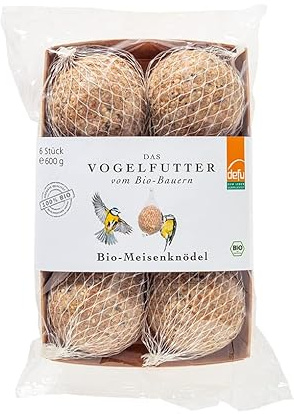 defu Wildvogelfutter | 8 x 600 g | Bio Meisenknödel 48 Stück in kompostierbaren Netzen | Ganzjähriges Wildvogelfutter für Weich- und Körnerfresser