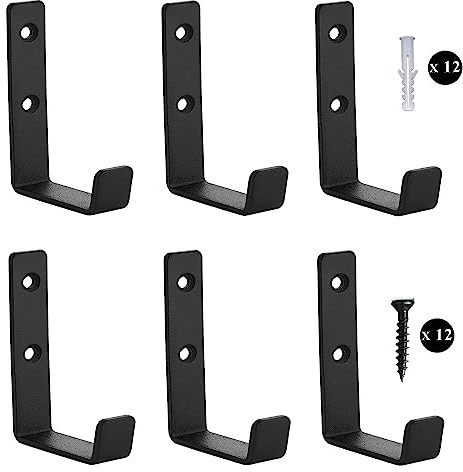 BOSIRAI Wall Hooks Heavy Duty Extra Thick Pure Metal Screw Double Hole Installation More Firm Hook Coat Key Robe Hanger Utility Hooks Sand Black-6
