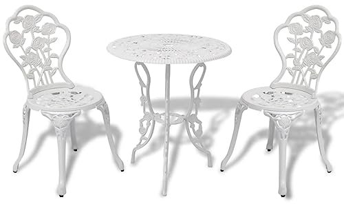 LAPOOH 3-TLG. Bistro-Set, Gartenset Tisch Und Stühle, Balkontisch, Balkon Möbel Für Kleinen Balkon, Terrassenmöbel, Bistrotisch, Gartentisch, Aluminiumguss Weiß -at
