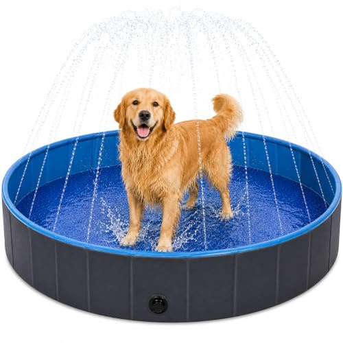 hundepool - Sprinkle Hundepool Blau und Dunkelgrau - integrierte Wassersprinkler - Anschluss für Gartenschlauch - Rutschfester Boden - ohne Luftpumpe - 160 x 30 cm - Flamingo