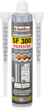 Isolbau SF 300 Mortier d'injection 1 x 300 ml mortier de montage, 2 mélangeurs statiques – Mortier composite pour béton, maçonnerie, bois et acier