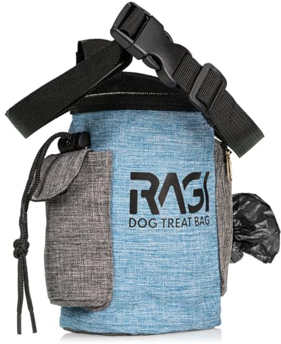 RAGI Leckerlitasche für Hunde - Futterbeutel Hundetraining mit Kotbeutelspender - Wasserdichte Leckerlibeutel für Hunde für Gürtel mit Hundekotbeutelspender - Ideal für Spaziergänge und Training 10x18